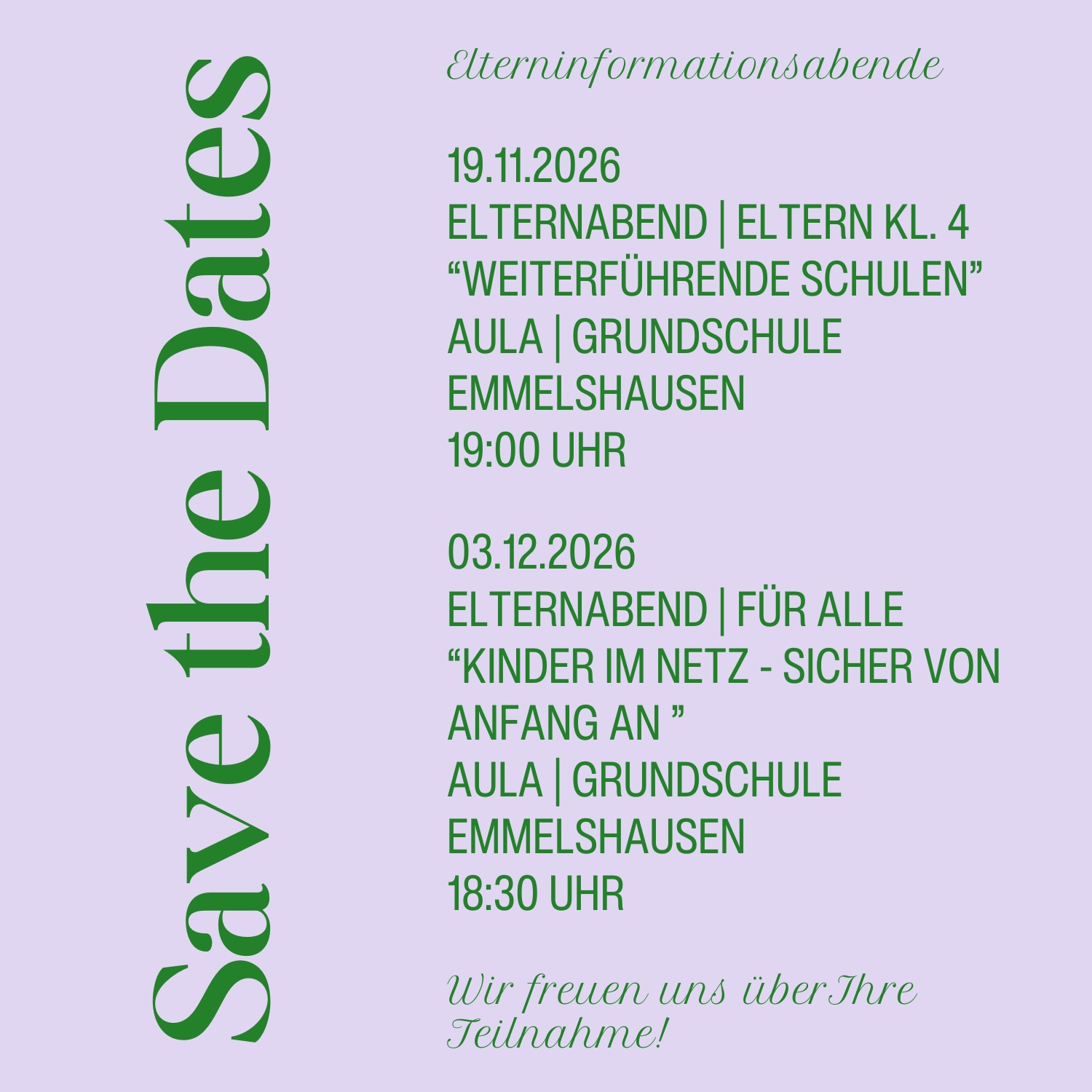 Save the Dates: Elterninformationsabende
